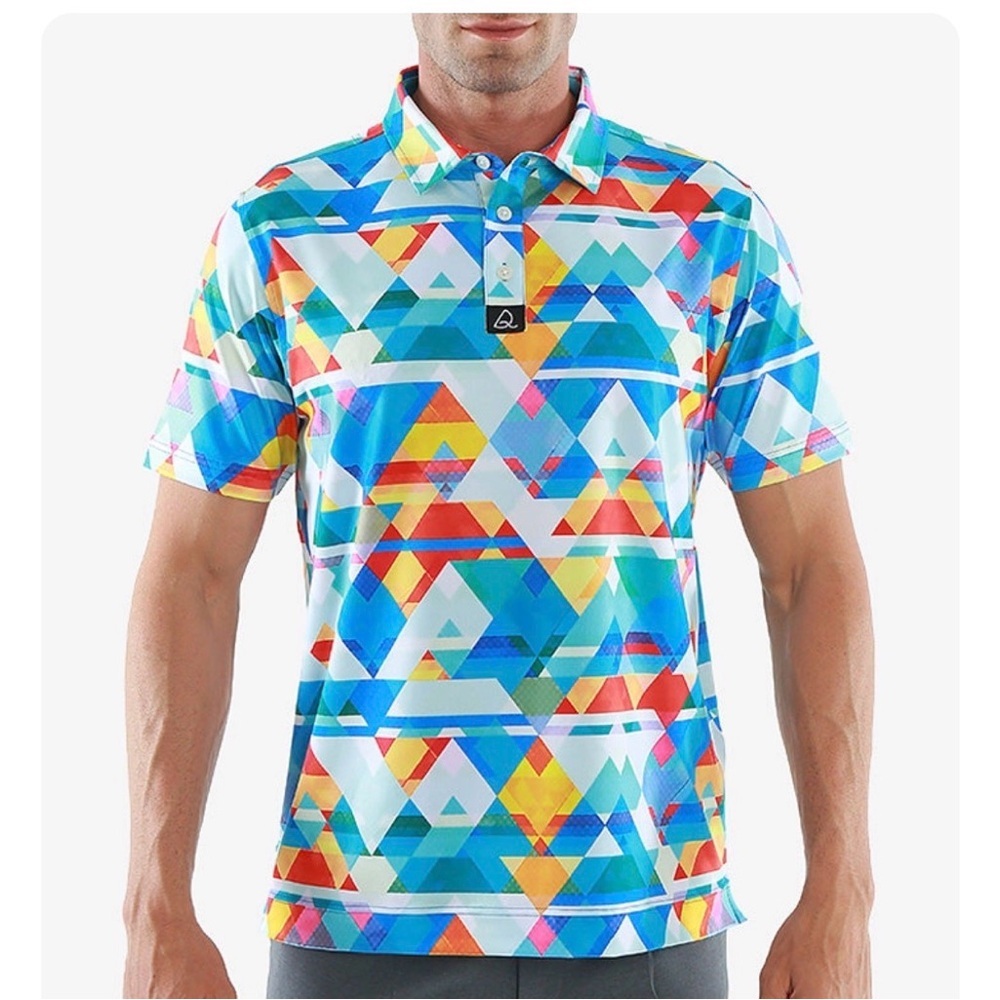 Deolax Polo Shirt Mens XXL Golf Performance Stretch Bright Geometric Fun Print